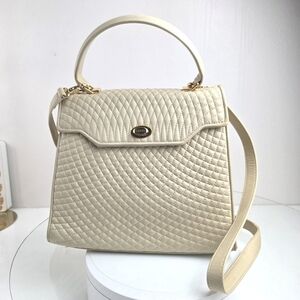 Bally‎ Lamskin Cream Quilted Top Handle Handbag